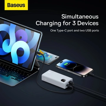 Baseus Adaman2 Powerbank mit Digitalanzeige 2x USB-A / 1x USB-C 10000mAh 30W - Weiß