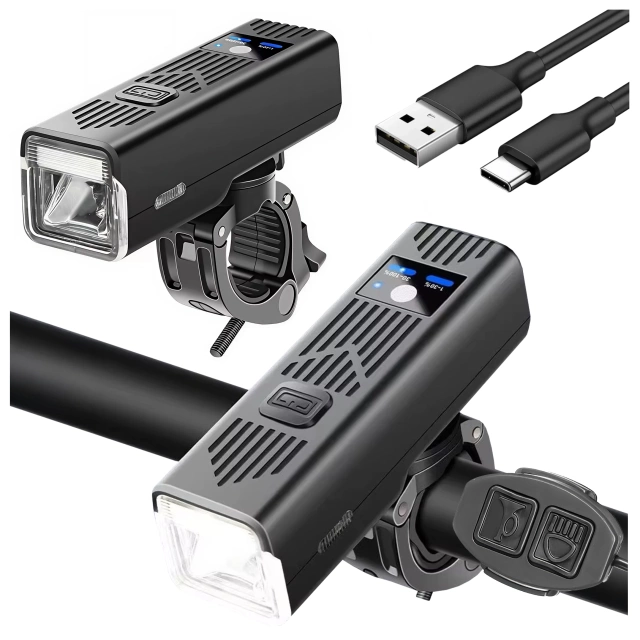 Lampka rowerowa SUPER JASNA 8H ŚWIECENIA przód LED przednia światło roweru z DZWONKIEM przewodowym oświetlenie 450LM 2000MAH wodoodporna światełko na rower czarna