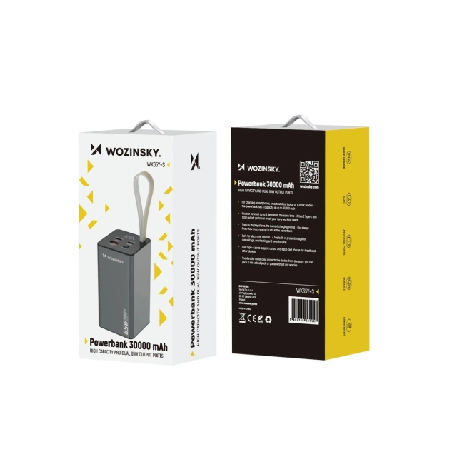 Powerbank Wozinsky K65+ 30000mAh 65W USB-C/USB-A Szary
