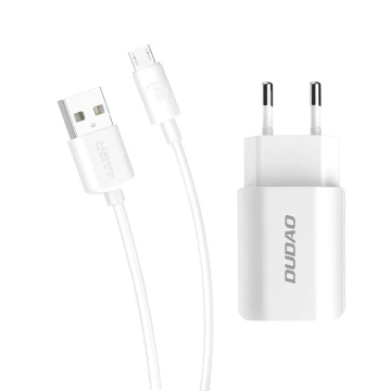 Dudao EU Wandladegerät 2x USB 5V / 2.4A Micro USB Kabel weiß (A2EU Micro weiß)