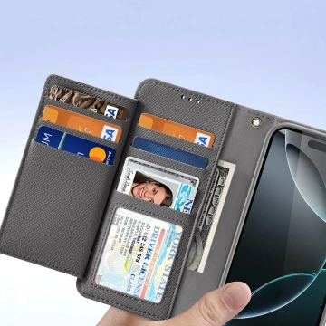 Etui skórzane do iPhone 16 Pro Dux Ducis Lawa z portfelem MagSafe szare