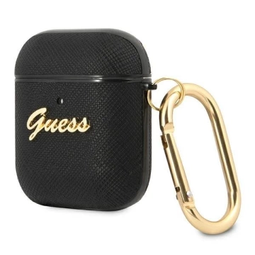 Guess GUA2SASMK AirPods Cover Czarny/Black Saffiano Script Metal Collection
