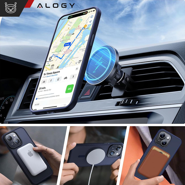 Etui do iPhone 15 Plus MagSafe Matt Case Cover matowe obudowa Alogy Ring pancerne na telefon Granatowe