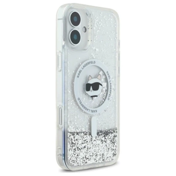 Etui Karl Lagerfeld do iPhone 16 6.1" Magsafe Hardcase Transparent Liquid Glitter Choupette Head 