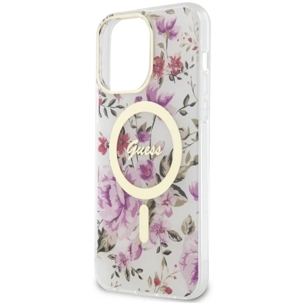 Etui na telefon Guess GUHMP14LHCFWST do Apple iPhone 14 Pro 6.1" transparent hardcase Flower MagSafe