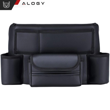 Auto-Organizer für das Auto zwischen Sitzen, Autositz, Alogy, Auto-Getränkehalter, Taschentücher, Schwarz, 2 x Kopfstützenhalter
