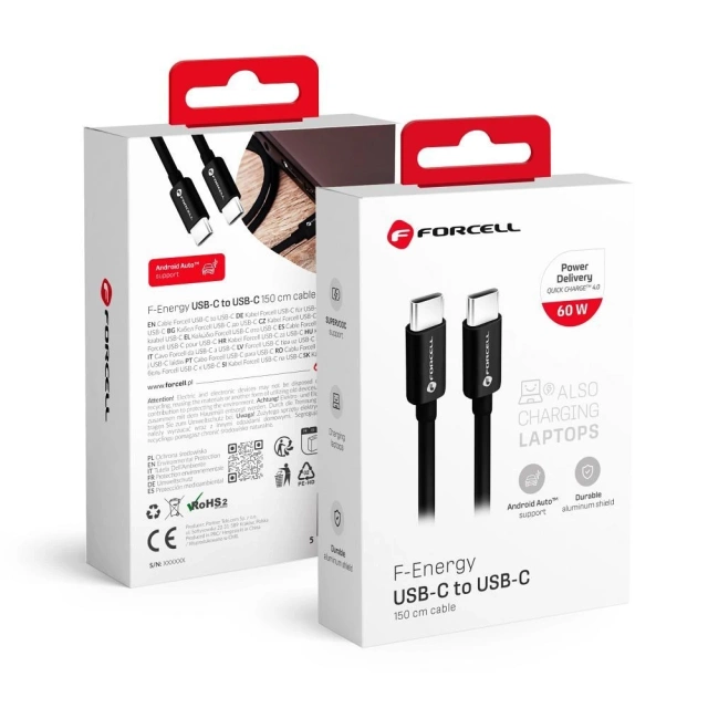 Kabel USB-C do USB-C 60W 1,5m Forcell C338 QC 4.0 PD do ładowarek 60W