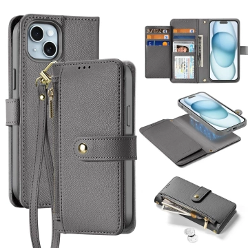 iPhone 15 Dux Ducis Lawa Leder Wallet Case MagSafe Grau
