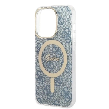 Zestaw Guess GUBPP14XH4EACSB Case+ Charger iPhone 14 Pro Max 6,7" niebieski/blue hard case 4G Print MagSafe