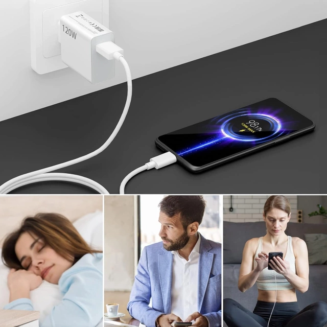 Oryginalna Ładowarka Sieciowa Xiaomi MDY-13-EE 120W Szybkie ładowanie Quick Charge QC 3.0 Biała + Kabel Xiaomi USB do USB-C