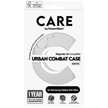 Samsung Galaxy S25 Ultra CARE Case von PanzerGlass Flagship Urban Combat Weiß QI Transparent