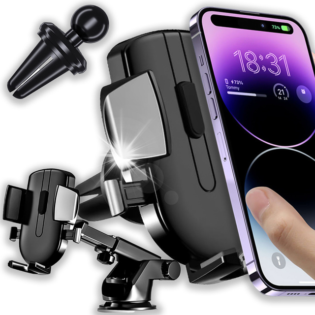 Uchwyt samochodowy do telefonu 2w1 Alogy na szybę do kratki na deskę rozdzielczą Czarny + Kabel USB-C 2.4A 1m