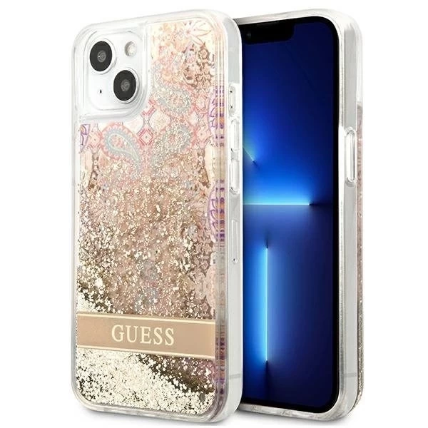 Guess GUHCP13SLFLSD iPhone 13 mini 5,4" Złoty/Gold Hardcase Paisley Liquid Glitter