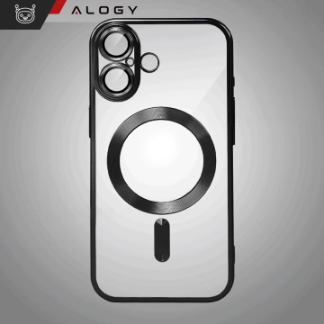 MagSafe Hülle für Apple iPhone 16 Alogy Glamour Luxus Ringhülle schwarz und transparent