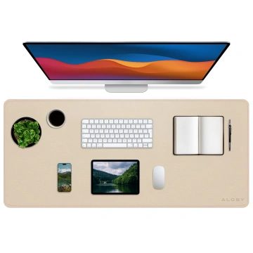Schreibtischunterlage 80 × 40 cm – rutschfeste Schutzmatte aus elegantem PU-Kunstleder, für Maus und Tastatur, stilvoll und langlebig – Alogy WorkMat™ Beige