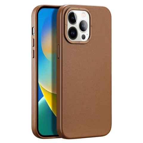 Etui Dux Ducis Grit skórzane do iPhone 14 Pro Max elegancki pokrowiec ze sztucznej skóry (kompatybilne z MagSafe) brązowy