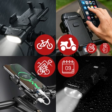 Fahrrad Handyhalter 4in1 LED Licht T6 Frontklingel Fahrradhupe Powerbank 3000mAh Schwarz