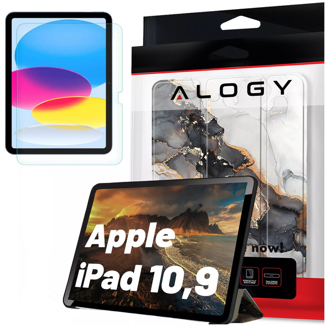 Etui + Szkło do Apple iPad 10.9" gen 10 2022 / iPad 11" gen 11 2025 obudowa na tablet Alogy Book Case Cloudy Marble Marmur