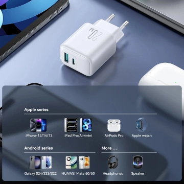 Joyroom USB-C / USB-A 20W PD / QC 3.0 Netzwerkladegerät - Weiß