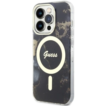 Etui für Telefon Guess GUHMP14LHTMRSK für Apple iPhone 14 Pro 6.1" Czarny/Black Hardcase Golden Marble MagSafe