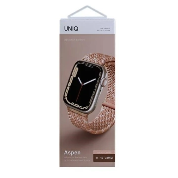 Pasek UNIQ Aspen do Apple Watch 40/38/41mm Series 4/5/6/7/8/SE/SE2 Braided DE różowy/citrus pink