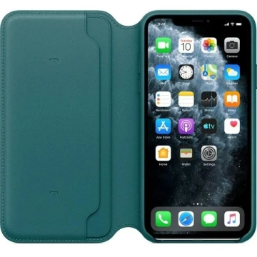 Oryginalne Etui ochronne na telefon Apple MY1Q2ZM/A do Apple iPhone 11 Pro Max pawie pióro/blue Leather Book