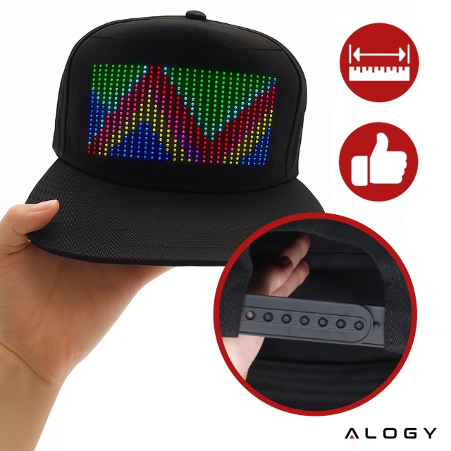 Czapka z daszkiem z oświetleniem LED RGB Piksele bluetooth Alogy PixelCap™ led telefon komórkowy sterowana aplikacją pixel Czarna