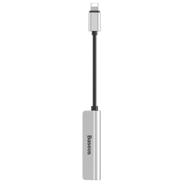 Adapter przejściówka Audio Baseus Lightning do miniJack 3.5mm + 2x Lightning do iPhone Srebrny