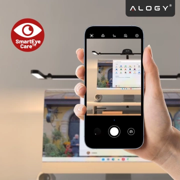 Lampa Biurkowa LED do Monitora ze Składaną Konstrukcją, Regulowaną Jasnością i Pełnym Spektrum Światła, z Mocowaniem do Blatu, Ochrona Oczu, Alogy VisionBar™ – Czarna