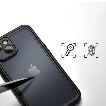 Hülle für iPhone 14, wasserdicht, gepanzert, 360-Grad-Hülle, Hybrid-Kameraobjektivschutz, IP68, wasserdicht, Schwarz