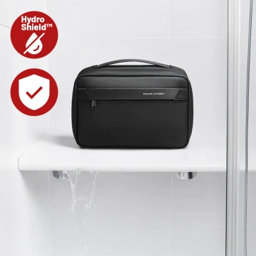 Torba Podróżna Kosmetyczka Mark Ryden Męska i Damska, Pojemna 3.9 l, 4 Przegrody z Haczykiem, Zamek Błyskawiczny YKK, Materiał PU + Oxford – Czarna