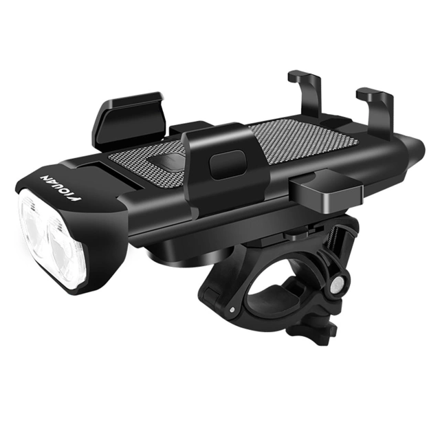 Uchwyt rowerowy na telefon 4w1 lampka LED T6 przednia dzwonek klakson na rower Powerbank 3000mAh czarny