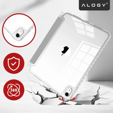 Apple iPad 11. Generation (11 Zoll, 2025) / 10. Generation (10,9 Zoll, 2022) Hybrid-Schutzhülle mit Stifthalter, faltbarer Abdeckung und Standfunktion, Alogy HybridBook™ Hülle – Grau
