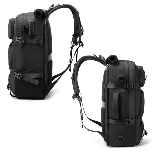 Plecak Antykradzieżowy wodoodporny Bange 30L miejski podróżny 51x32x20 cm do pracy samolotu męski damski z zamkiem szyfrowym i odpinaną saszetką Czarny