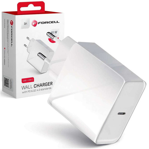 Ładowarka sieciowa Forcell ze złączem USB-C Type C 3A 45W PD QC 4.0 Biała