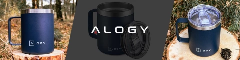 Thermobecher 420 ml mit Griffdeckel für Kaffee, Tee, kalte und warme Getränke aus Stahl, Alogy, Marineblau
