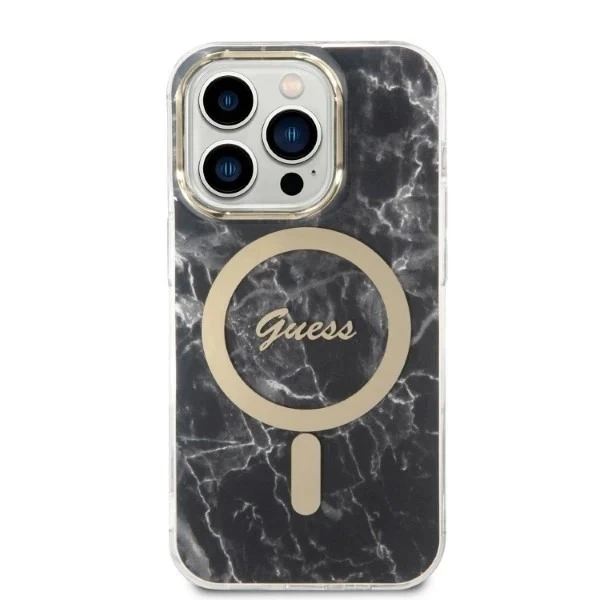 Zestaw Guess GUBPP14XHMEACSK Case+ Charger iPhone 14 Pro Max 6,7" czarny/black hard case MagSafe Marble
