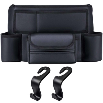 Auto-Organizer für das Auto zwischen Sitzen, Autositz, Alogy, Auto-Getränkehalter, Taschentücher, Schwarz, 2 x Kopfstützenhalter