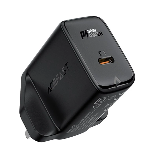 Acefast ładowarka sieciowa GaN (wtyczka UK) USB Typ C 30W, Power Delivery, PPS, Q3 3.0, AFC, FCP czarny (A24 UK black)