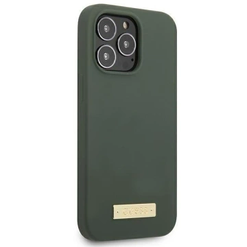 Etui Guess GUHMP13XSPLA für Apple iPhone 13 Pro Max 6,7" zielony/khaki Hartschale Silikon Logo Plate MagSafe