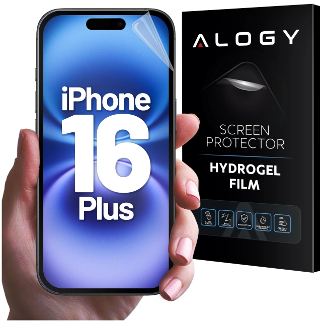 Folia hydrożelowa do Apple iPhone 16 Plus – elastyczna ochrona ekranu, samoregeneracja, pełne dopasowanie i wysoka przejrzystość – Alogy Hydrogel Film™