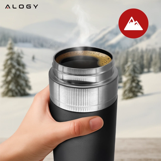 Kubek termiczny Termos Alogy ThermoGo™ 800ml Stalowy Szczelny Pakowny Podróżny do Kawy i Herbaty Sportowy Długo Trzymający Ciepło do Auta i Plecaka Czarny