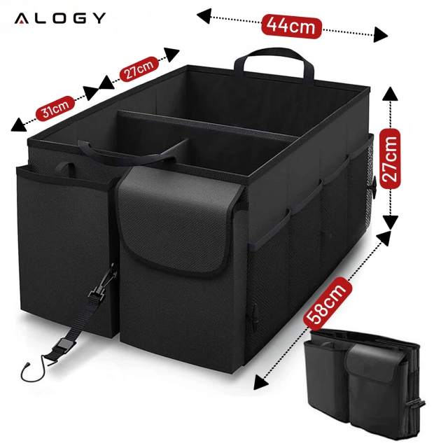 Organizer samochodowy do bagażnika schowek torba do auta duży kufer Czarny XXL Alogy sztywny pokrowiec