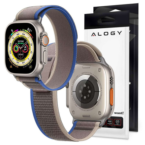 Alogy Sportarmband Nylon Klettverschluss für Apple Watch 1/2/3/4/5/6/7/8/SE (38/40/41mm) Blau Grau