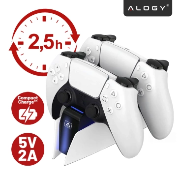 Podwójna stacja dokująca ładująca do kontrolera Pada do PlayStation 5 PS5 do 2 Padów Alogy Biała
