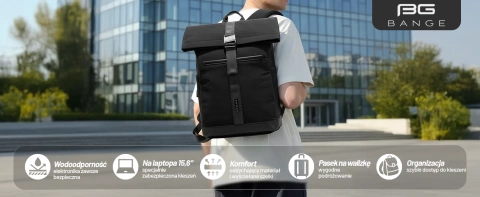 Bange wasserdichter Rucksack für 15,6-Zoll-Laptop, Stadtreisender, 45 x 30 x 16 cm, für Arbeit, Flugzeug, Herren, Damen, mit USB-Anschluss Schwarz