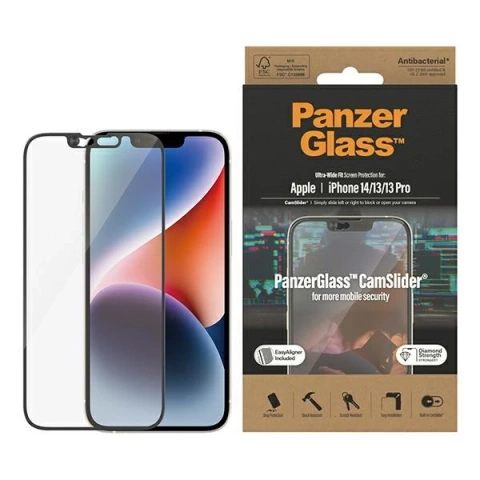 Szkło PanzerGlass Ultra-Wide Fit für iPhone 14 / 13 / 13 Pro 6,1" Bildschirmschutz CamSlider antibakteriell Easy Aligner inklusive 2795