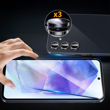 2x Szkło hartowane na ekran + szkło na obiektyw do Samsung Galaxy A55 5G zestaw szkieł ochronnych Clear Set