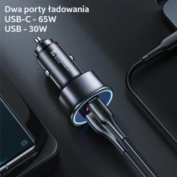 USAMS Ładowarka samochodowa 1xUSB+1xUSB-C C26 95W (only head) Fast Charge czarny/black CC146TC01 (US-CC146)