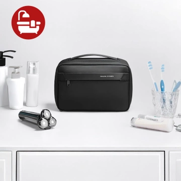 Torba Podróżna Kosmetyczka Mark Ryden Męska i Damska, Pojemna 3.9 l, 4 Przegrody z Haczykiem, Zamek Błyskawiczny YKK, Materiał PU + Oxford – Czarna